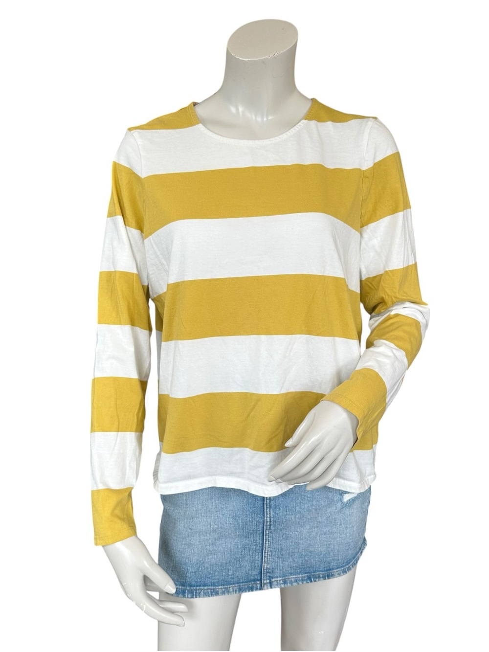 Boden White and Yellow Striped 100% Cotton Long Sleeve T-Shirt Size US 10